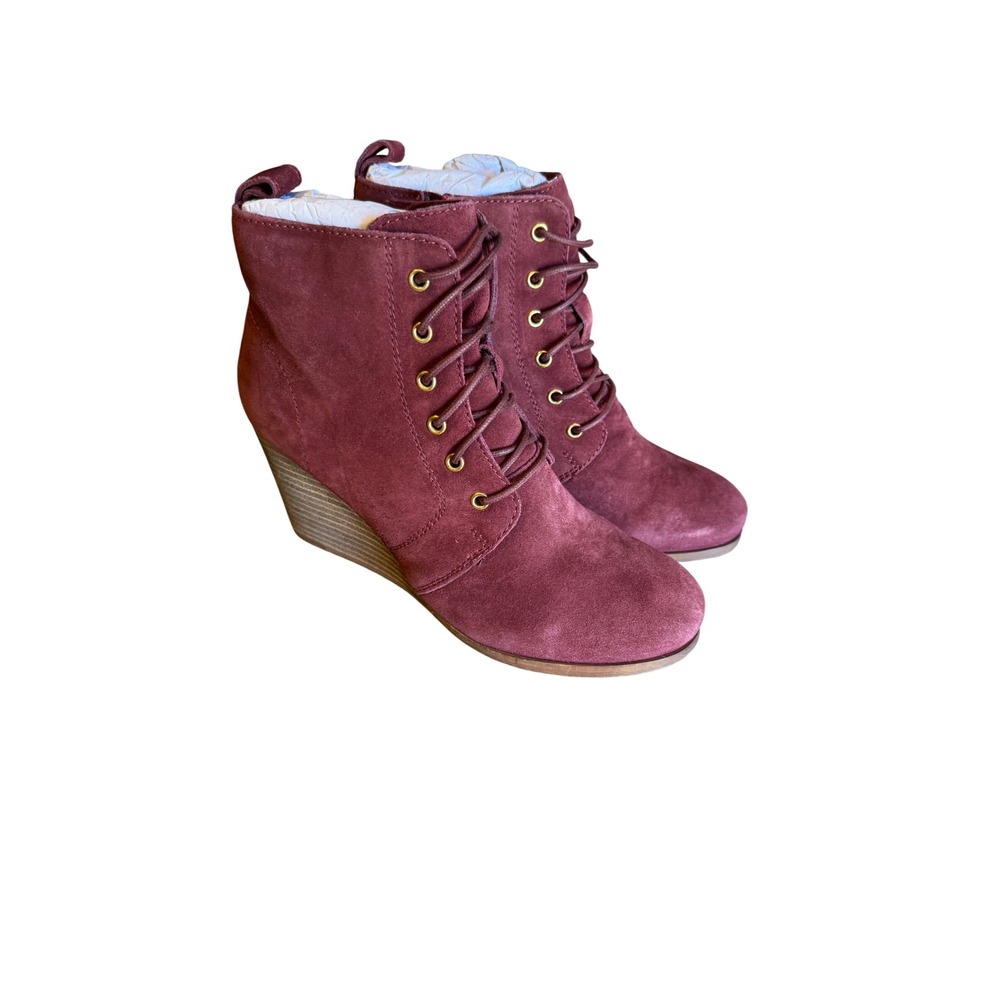 NWT Diba Blake Suede Wedge Booties Burgundy Lace-up Wedge Heel 3" Side Zip